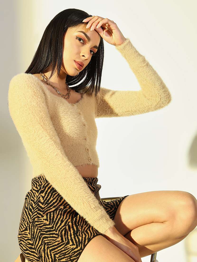women solid long sleeve crop top - 21682228 - Standard Image - 3