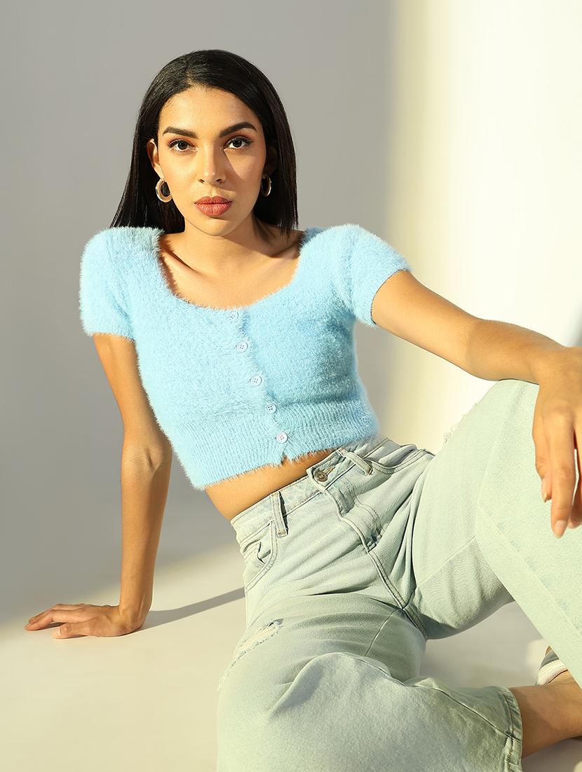 women solid short sleeves crop top - 21682232 - Standard Image - 3