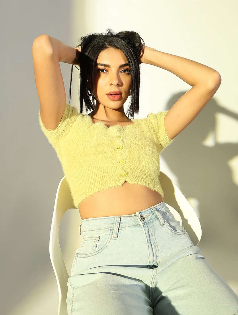 women solid short sleeves crop top - 21682233 - Standard Image - 3