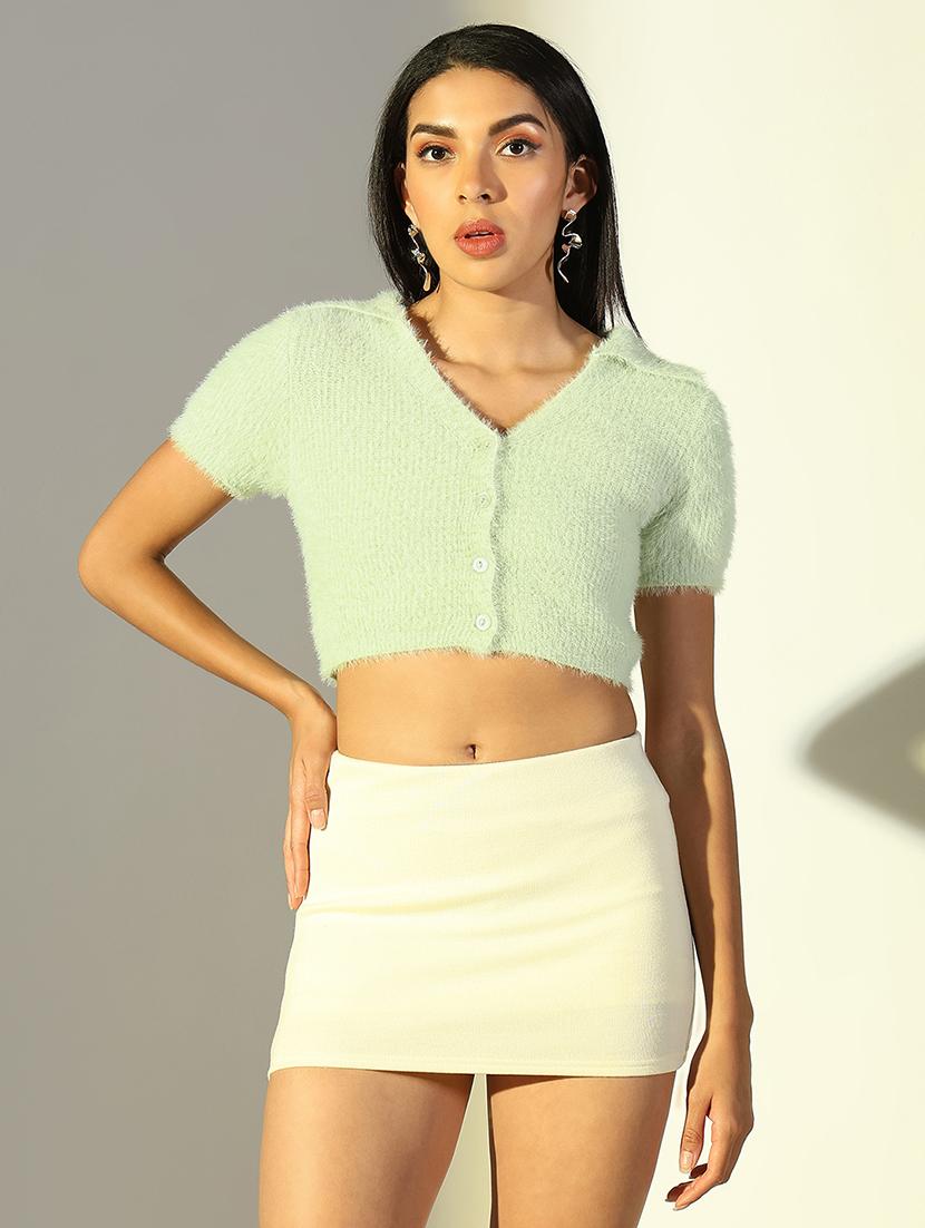 women solid short sleeves crop top - 21682234 - Zoom Image - 0