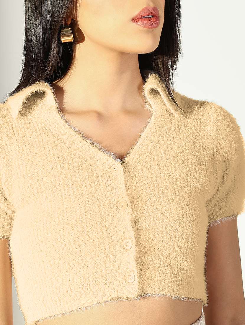 women solid short sleeves crop top - 21682235 - Standard Image - 5