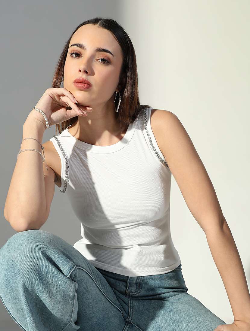 women white solid sleeveless top - 21682252 -  Standard Image - 3