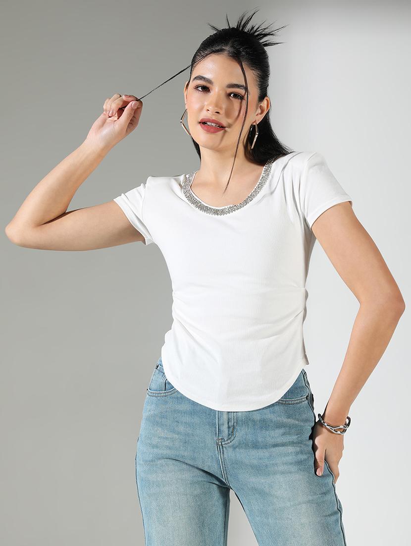 women white solid short sleeve top - 21682253 - Zoom Image - 0