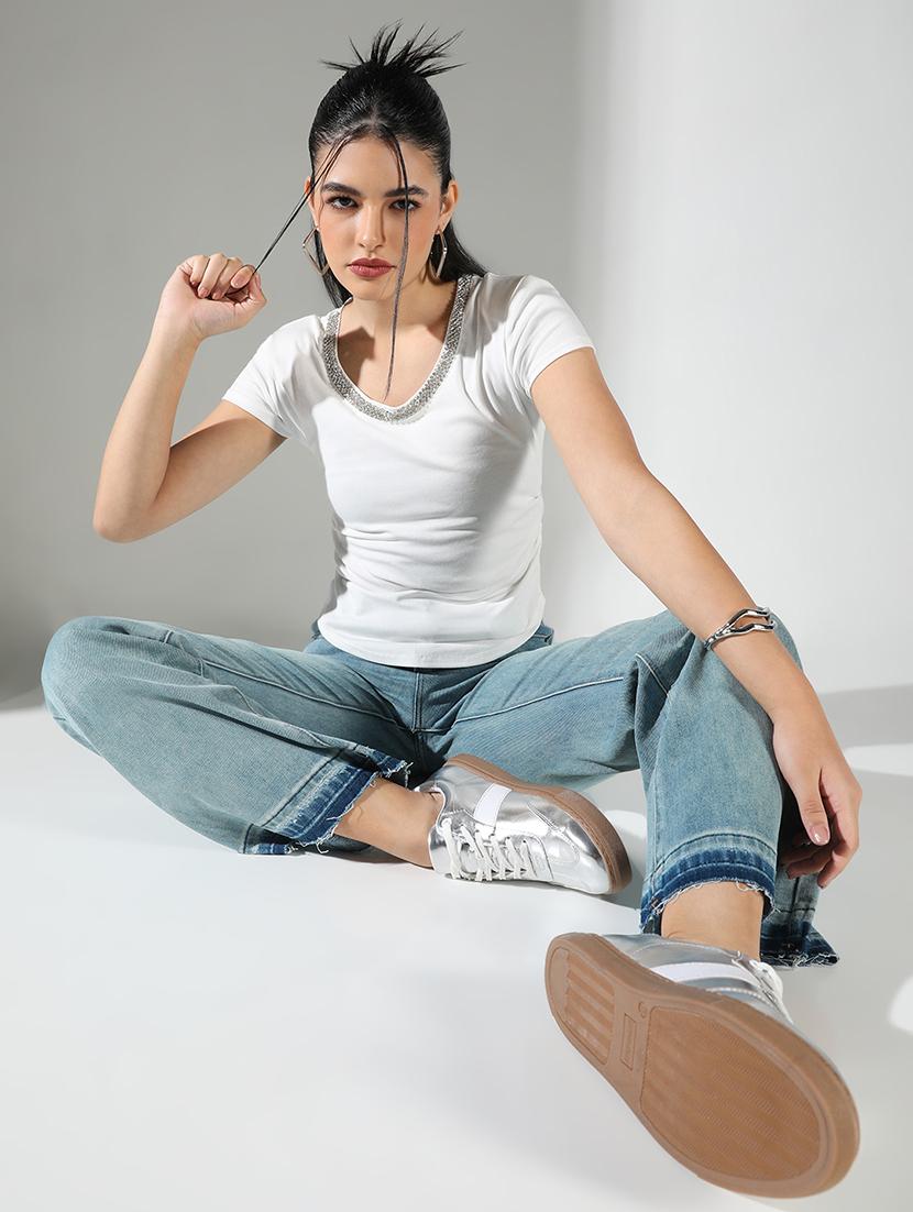 women white solid short sleeve top - 21682253 - Standard Image - 5