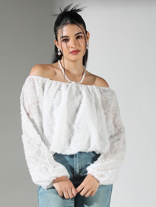 women white self designed puff sleeve top - 21682255 - Standard Image - 0