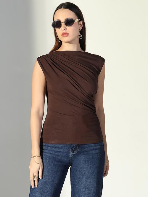 women brown solid sleeveless top - 21682264 - Standard Image - 0