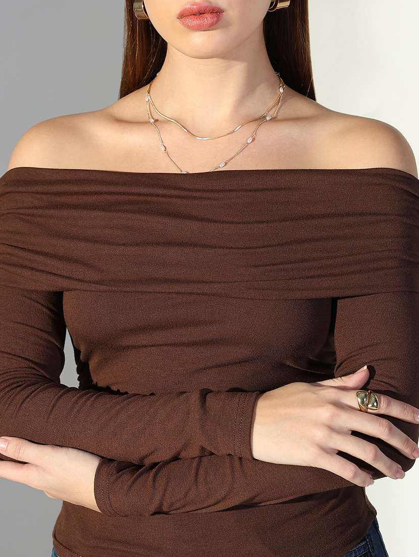 women solid off-shoulder neck regular top - 21682267 -  Standard Image - 5