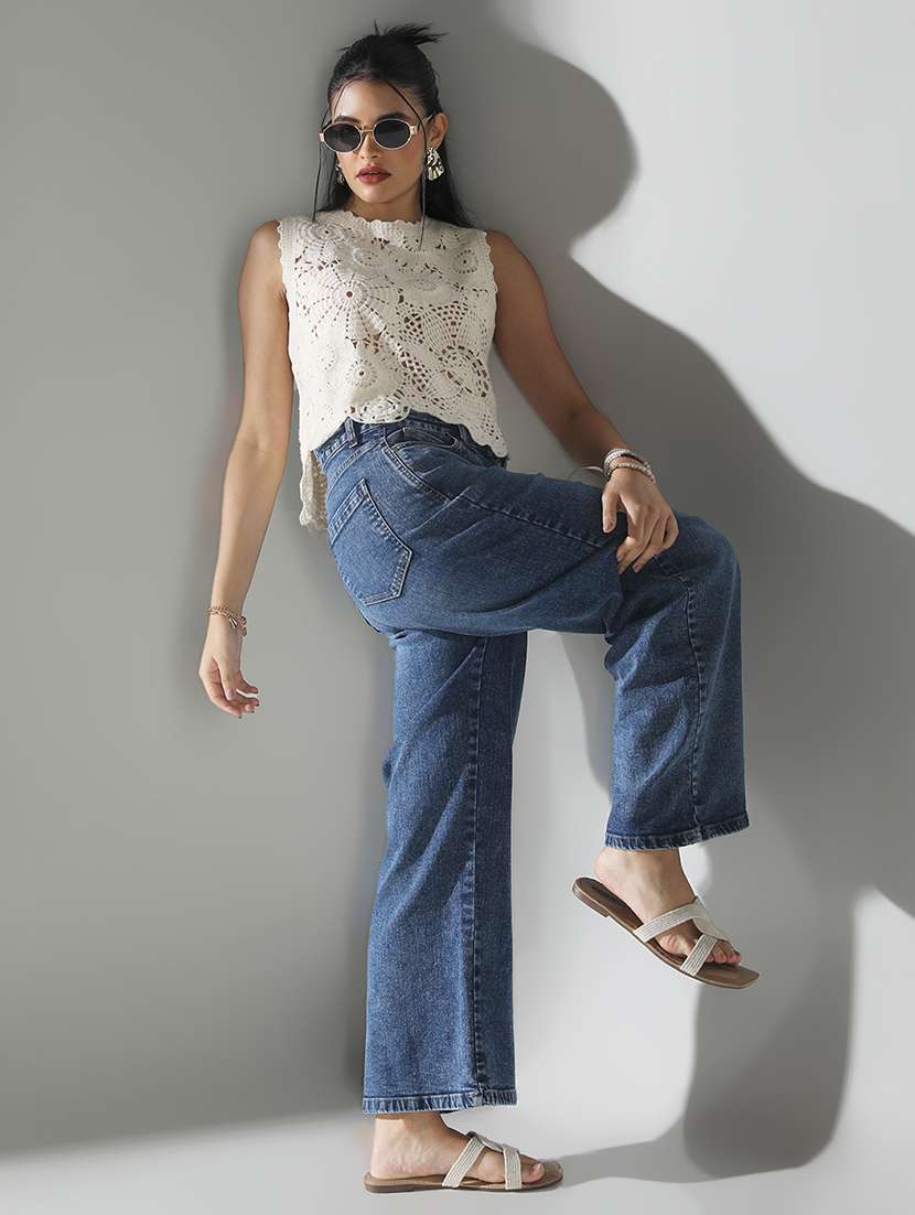 women crochet work round neck crop top - 21682269 -  Standard Image - 5