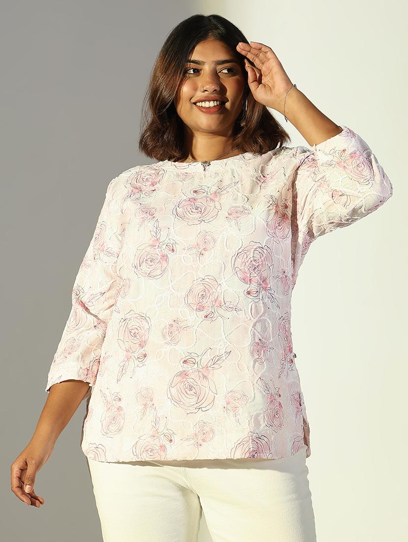 women plus size printed three quarter sleeves top - 21682291 -  Zoom Image - 0