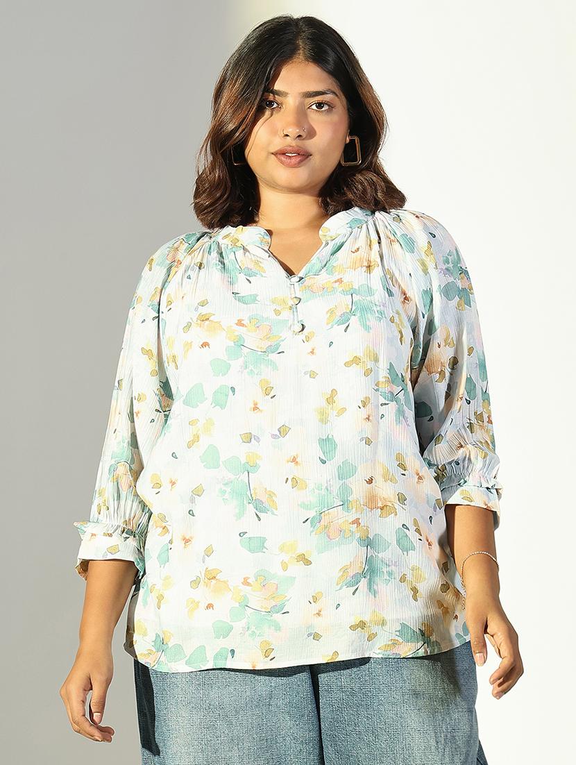 women plus size printed three quarter sleeves top