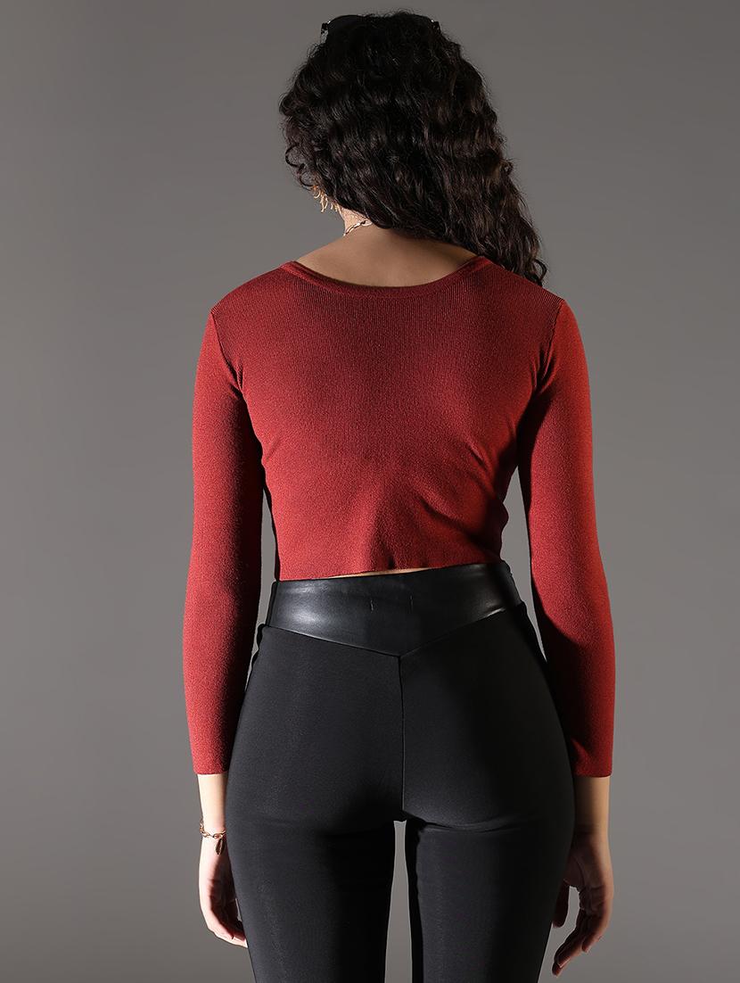 women solid long sleeve crop top - 21682298 - Standard Image - 3