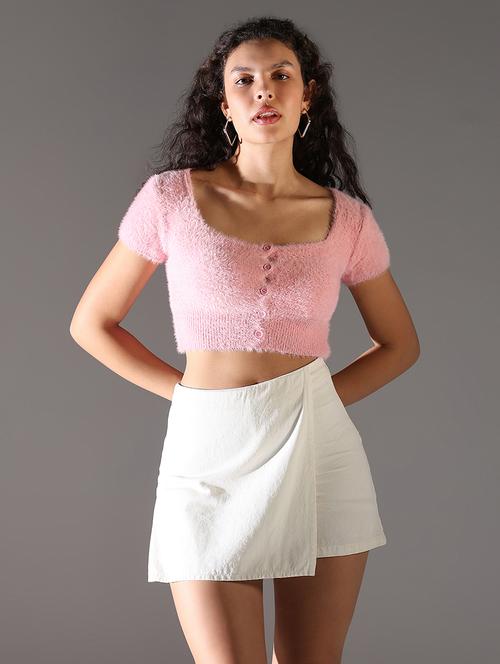 women solid short sleeves crop top - 21682299 -  Standard Image - 0