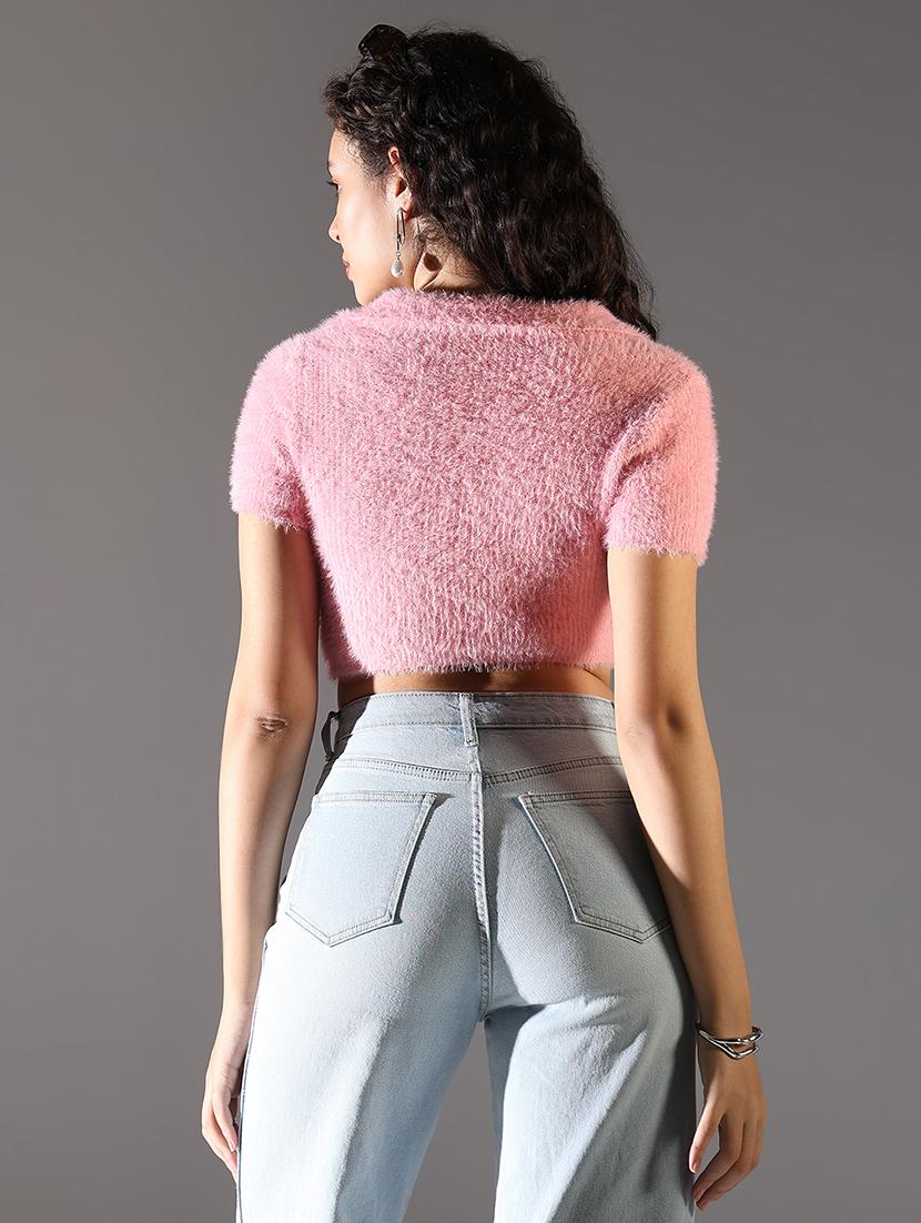 women solid short sleeves crop top - 21682300 - Standard Image - 3