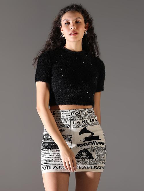 women embellished short sleeves crop top - 21682302 -  Standard Image - 0