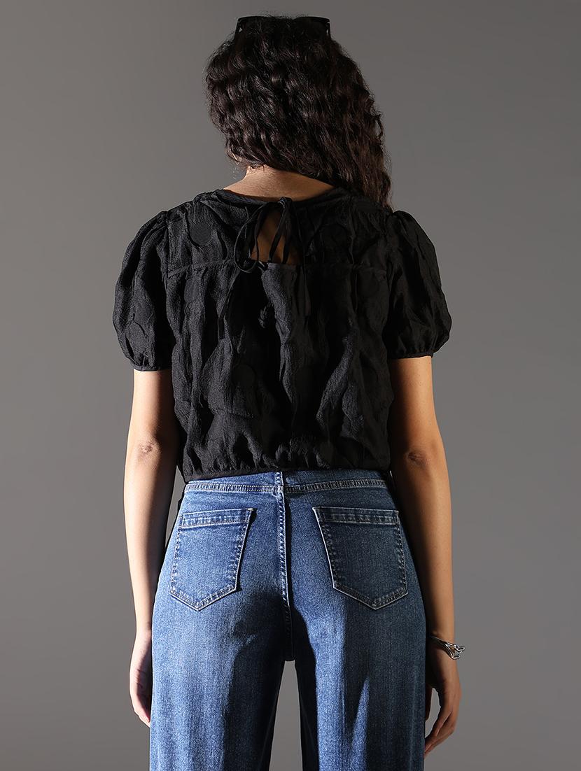 women solid puff sleeve crop top - 21682309 - Standard Image - 3