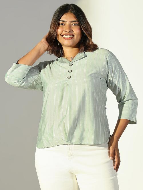 women stripe printed three quarter sleeve top - 21682316 - Standard Image - 0