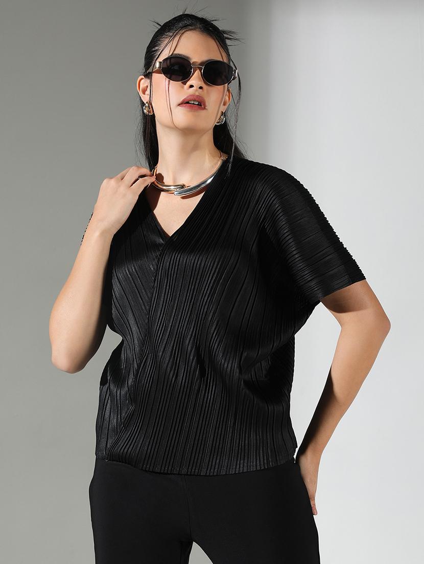 women black solid short sleeve top - 21682317 -  Zoom Image - 0