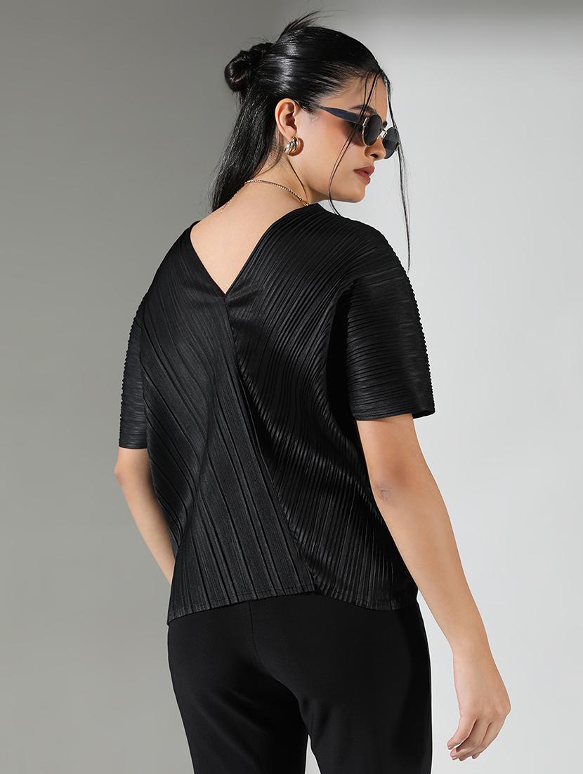 women black solid short sleeve top - 21682317 - Standard Image - 3