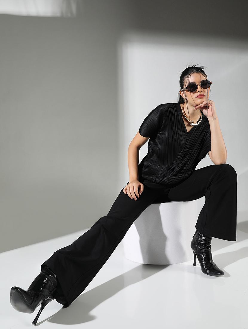 women black solid short sleeve top - 21682317 - Standard Image - 5