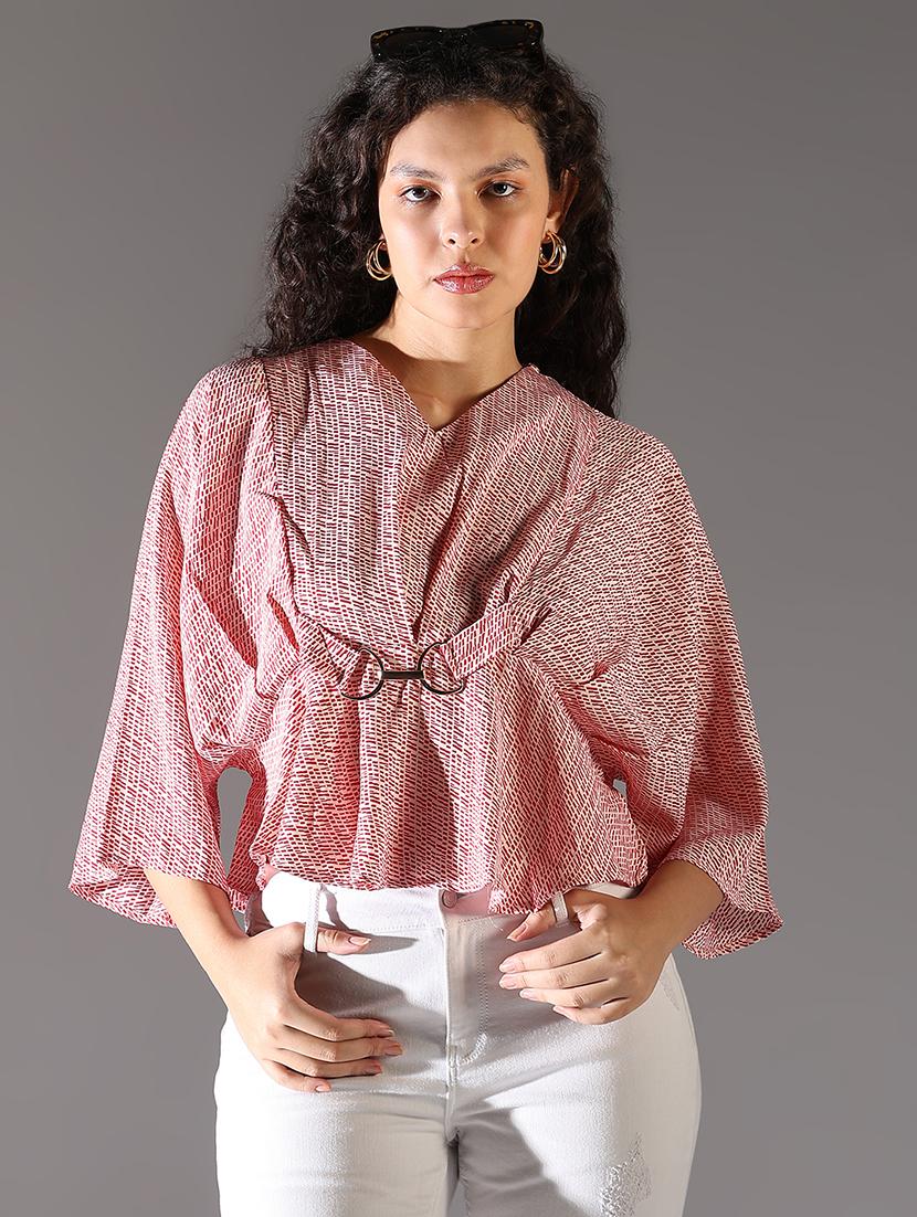 women red printed v neck top - 21682324 -  Zoom Image - 0
