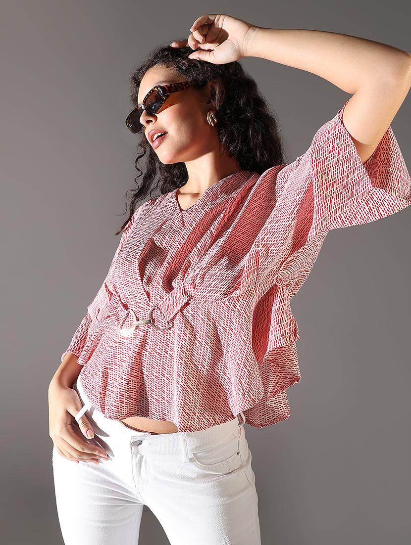 women red printed v neck top - 21682324 - Standard Image - 3