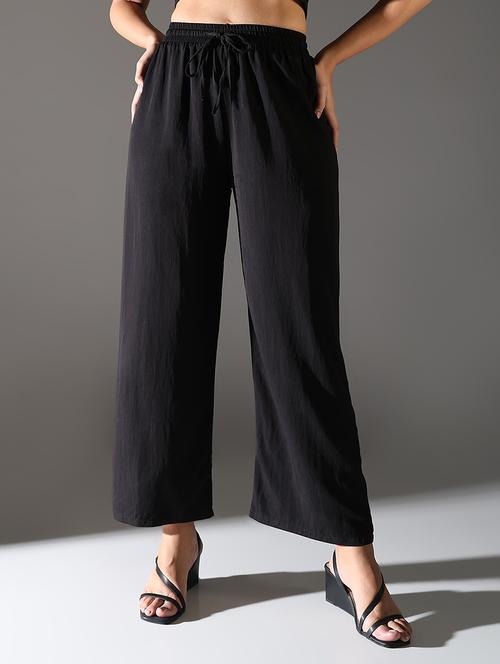 women solid high rise wide leg trouser - 21682326 - Standard Image - 0