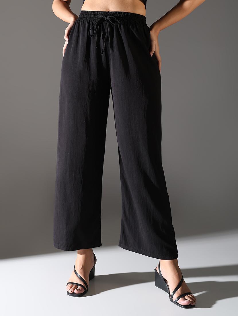 women solid high rise wide leg trouser - 21682326 - Zoom Image - 0