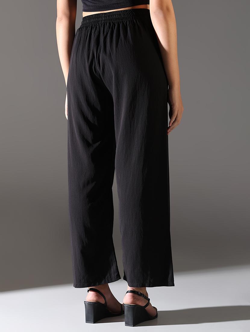 women solid high rise wide leg trouser - 21682326 - Standard Image - 3
