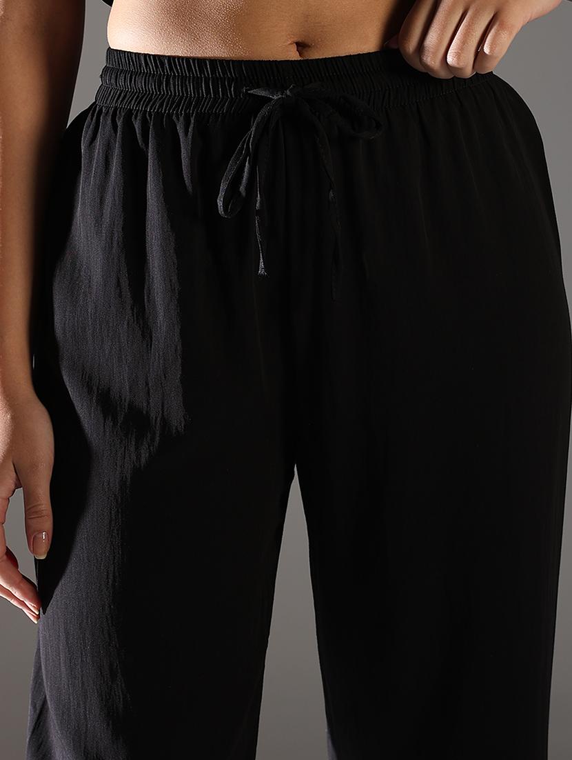 women solid high rise wide leg trouser - 21682326 - Standard Image - 5