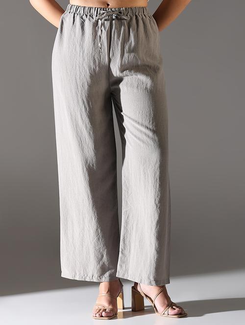 women solid high rise wide leg trouser - 21682329 - Standard Image - 0