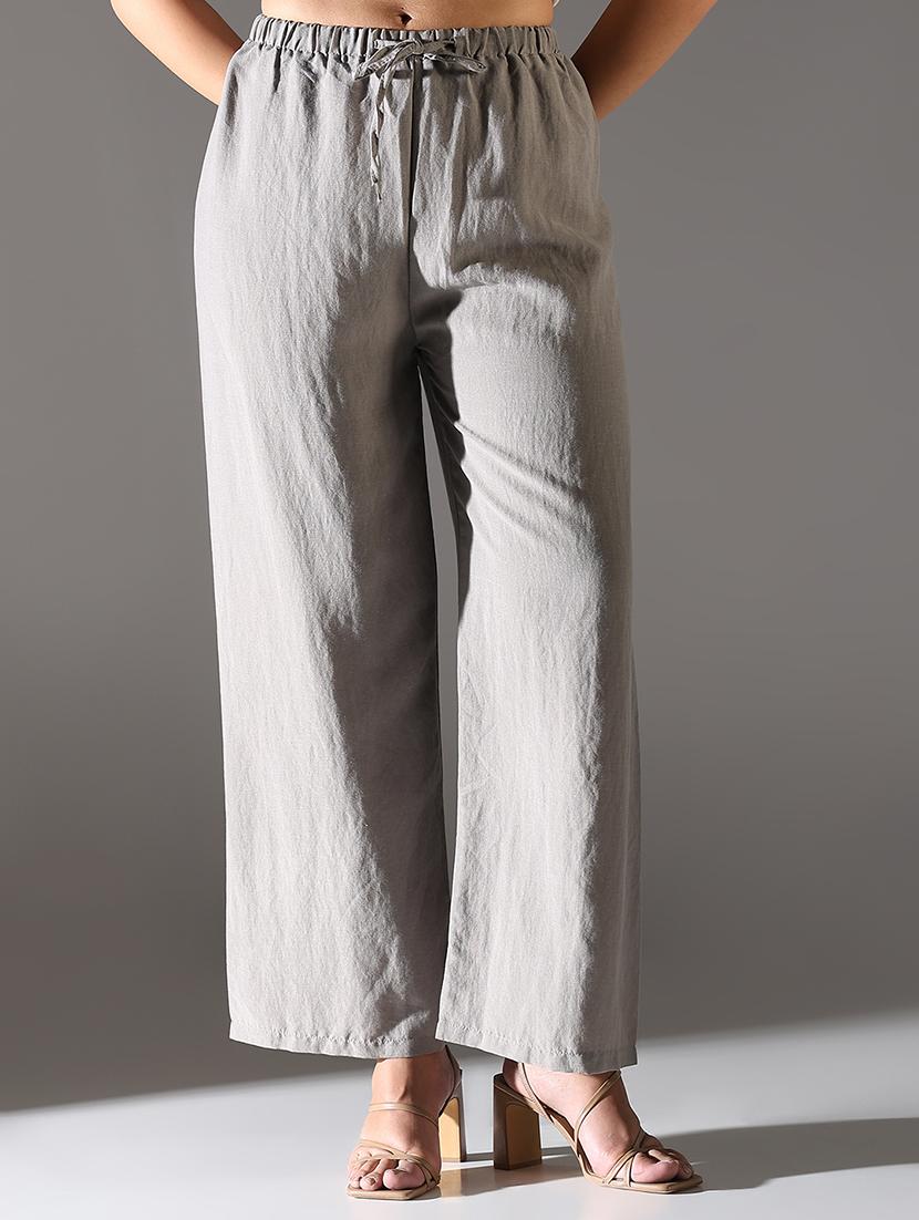 women solid high rise wide leg trouser - 21682329 - Zoom Image - 0