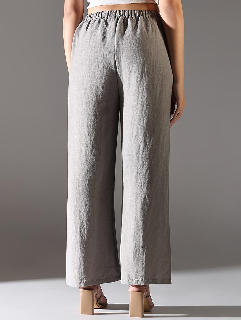 women solid high rise wide leg trouser - 21682329 - Standard Image - 3