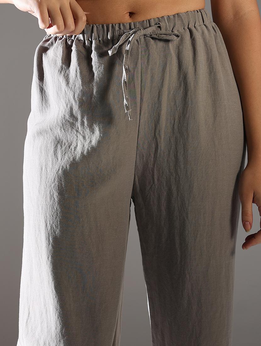 women solid high rise wide leg trouser - 21682329 - Standard Image - 5