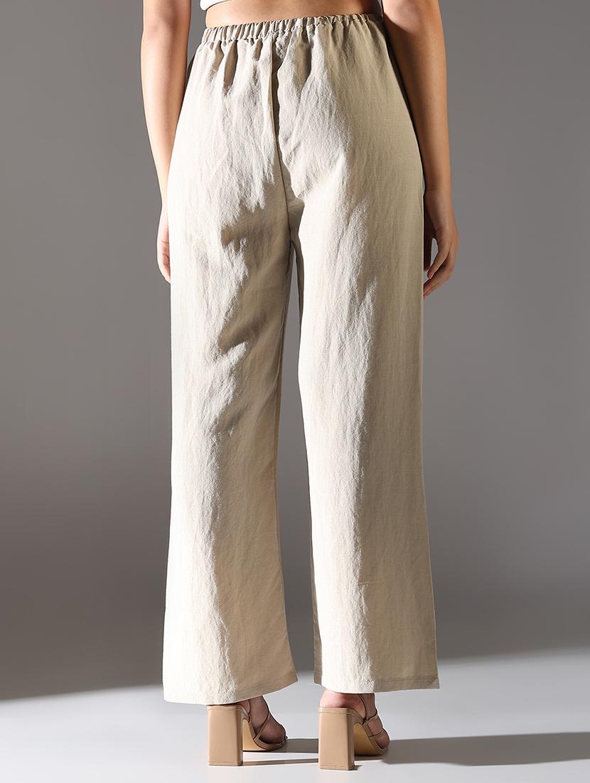 women solid high rise wide leg trouser - 21682330 - Standard Image - 3