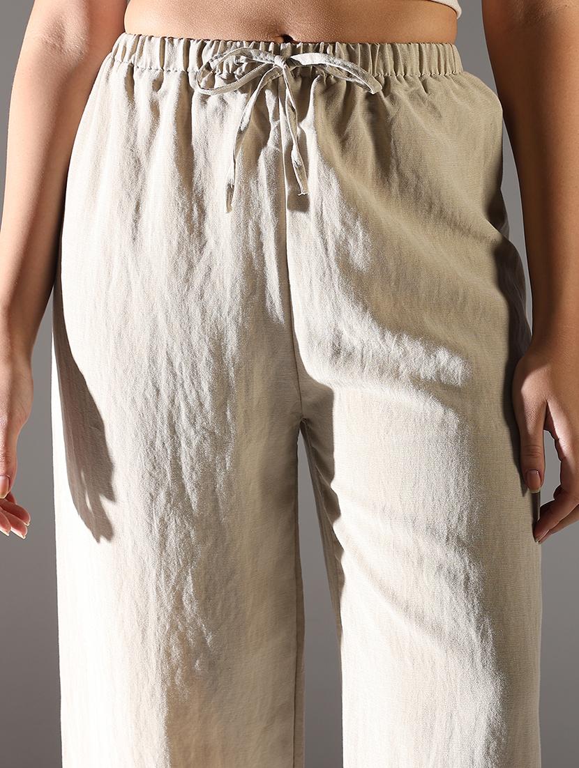 women solid high rise wide leg trouser - 21682330 - Standard Image - 5