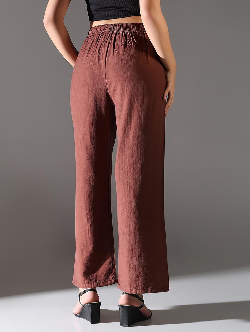 women solid high rise wide leg trouser - 21682331 - Standard Image - 3