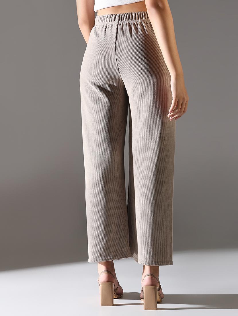 women high rise solid wide leg trouser - 21682336 - Standard Image - 3