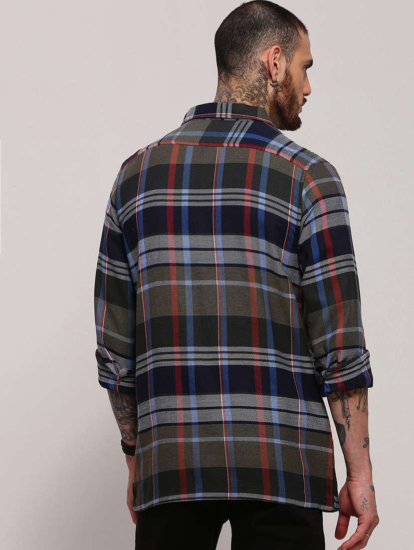 men long sleeves checkered casual shirt - 21682351 -  Standard Image - 3