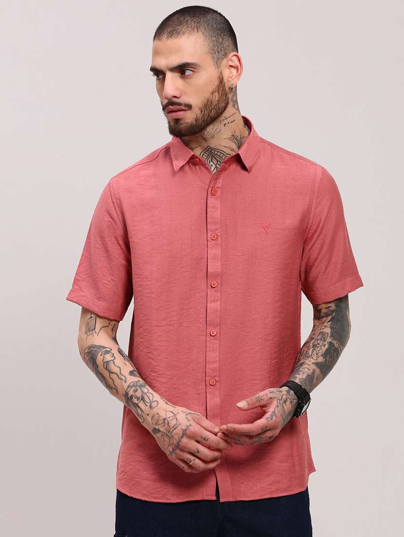 men short sleeves solid casual shirt