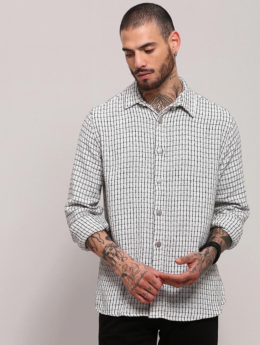 men long sleeves checkered casual shirt