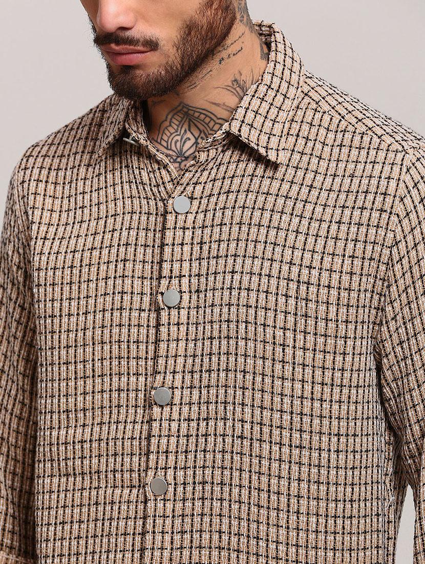 men long sleeves checkered casual shirt - 21682365 - Standard Image - 5