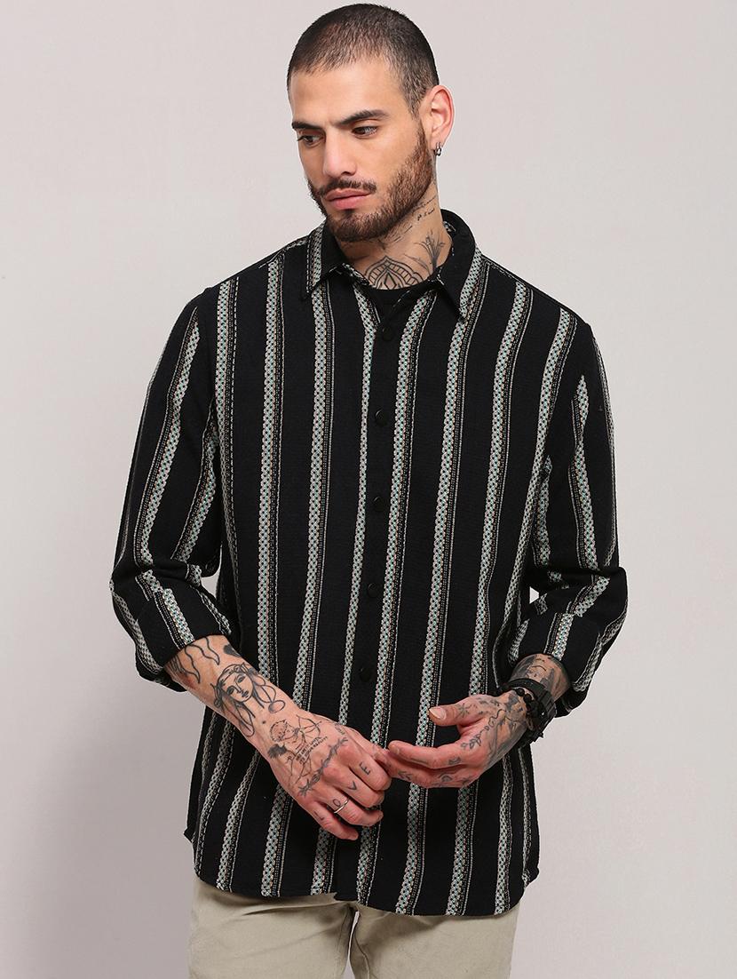 men long sleeves striped casual shirt - 21682366 -  Zoom Image - 0