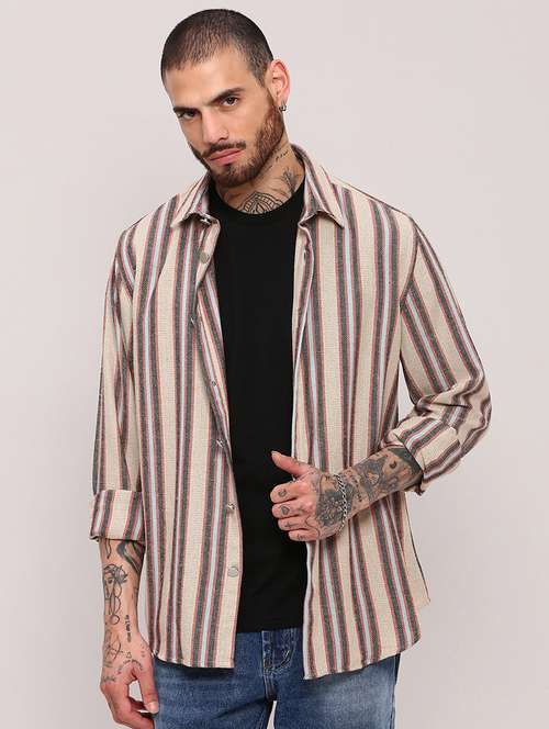 men long sleeves striped casual shirt - 21682367 - Standard Image - 0