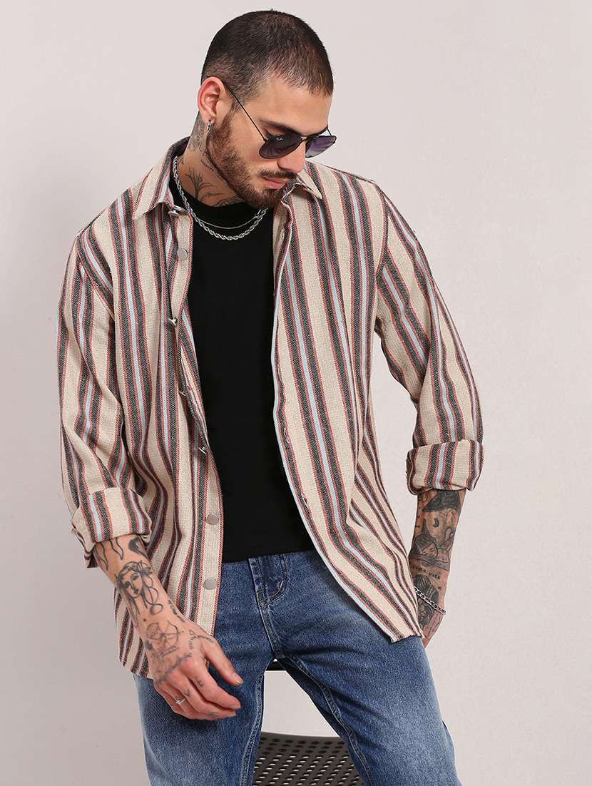 men long sleeves striped casual shirt - 21682367 - Standard Image - 3