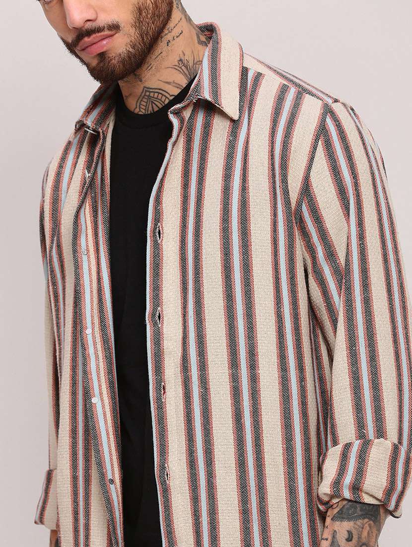 men long sleeves striped casual shirt - 21682367 - Standard Image - 5