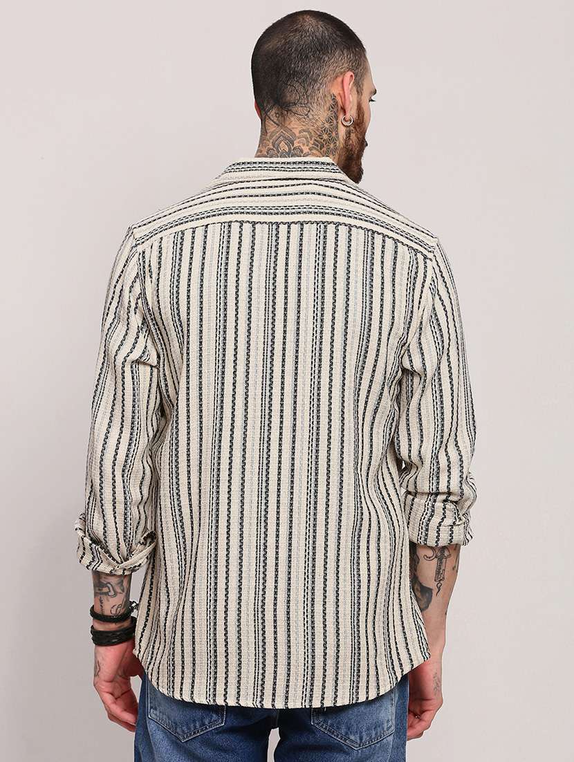 men long sleeves striped casual shirt - 21682369 -  Standard Image - 3