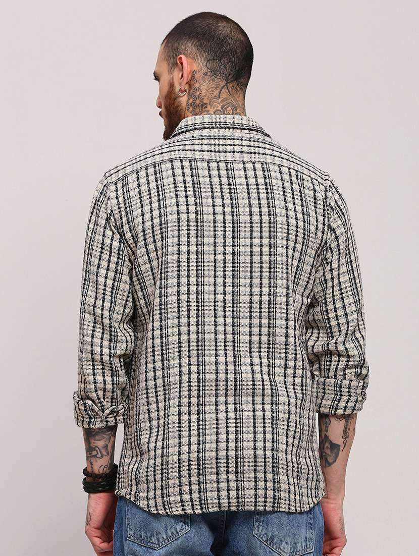 men long sleeves checkered casual shirt - 21682370 -  Standard Image - 3