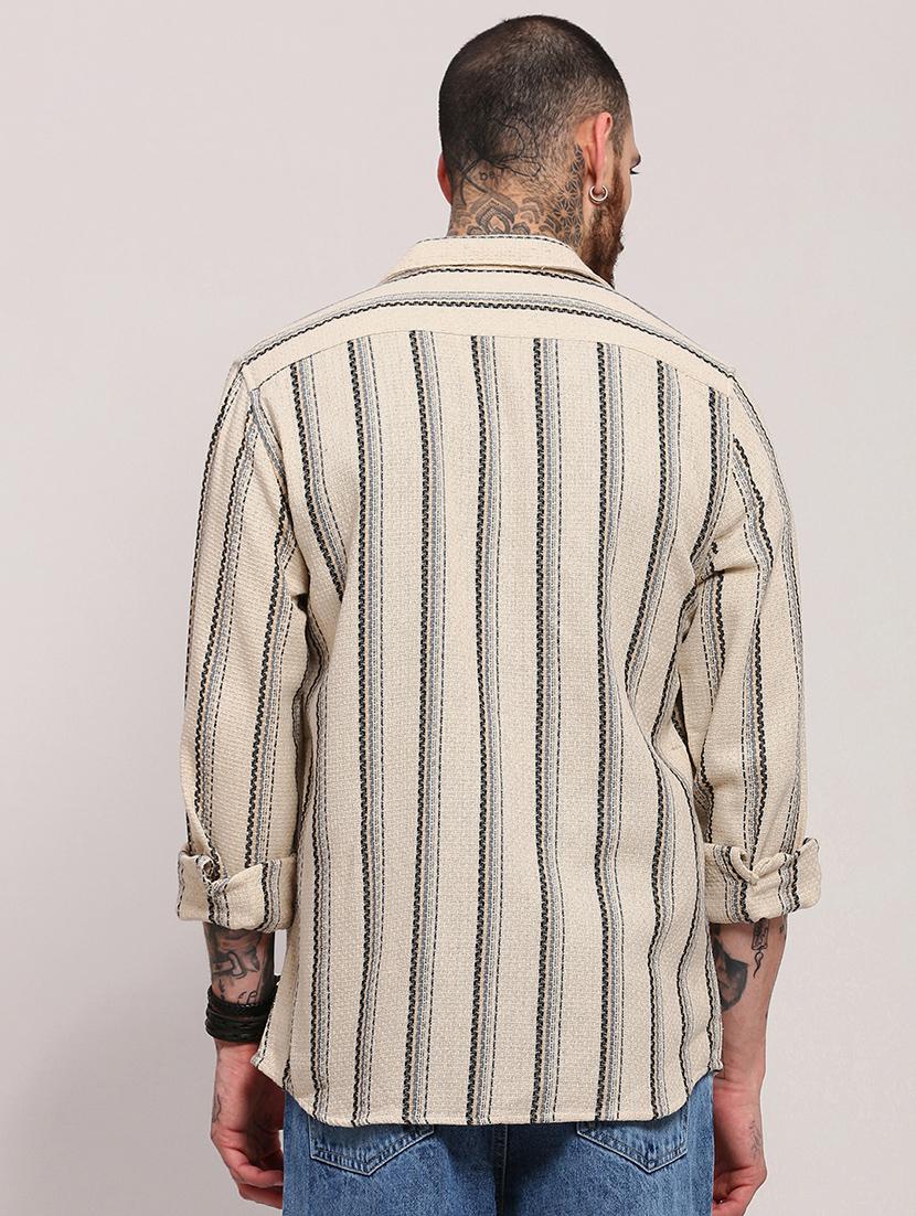men long sleeves striped casual shirt - 21682374 - Standard Image - 3