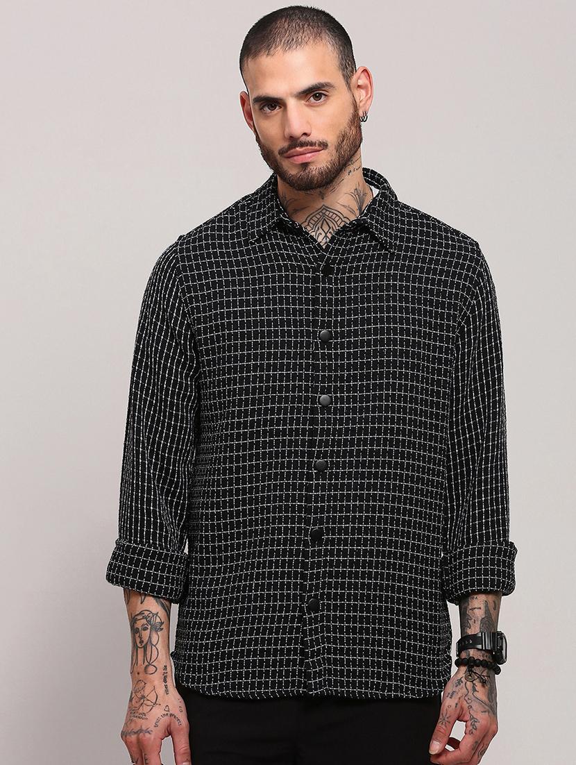 men long sleeves checkered casual shirt - 21682375 - Zoom Image - 0