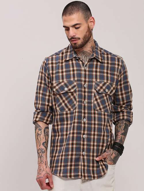 men long sleeves checkered casual shirt - 21682385 -  Standard Image - 0